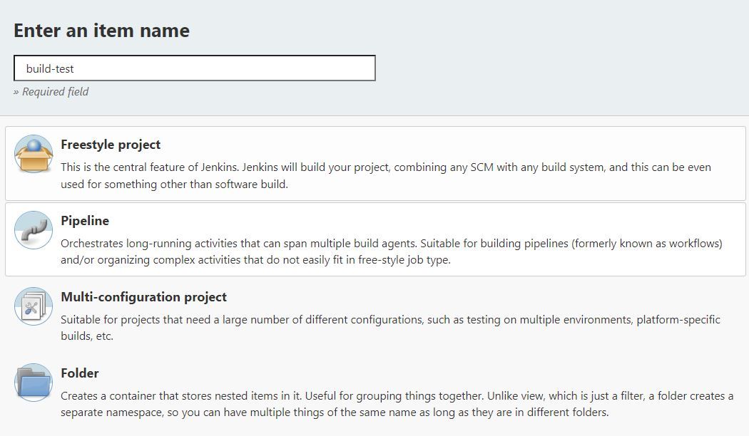 Jenkins Create pipeline wizard